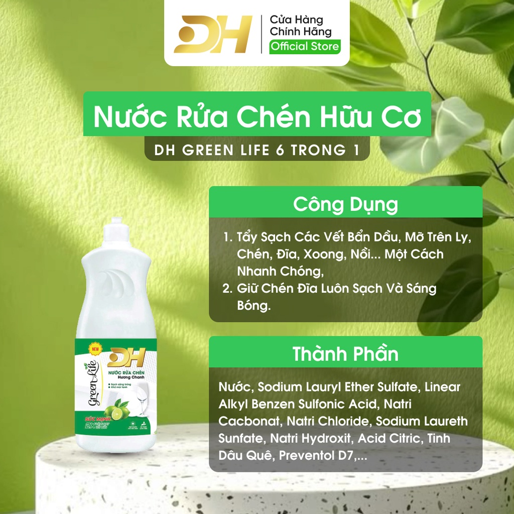 Nước Rửa Chén DH Green Life 800g chai đục
