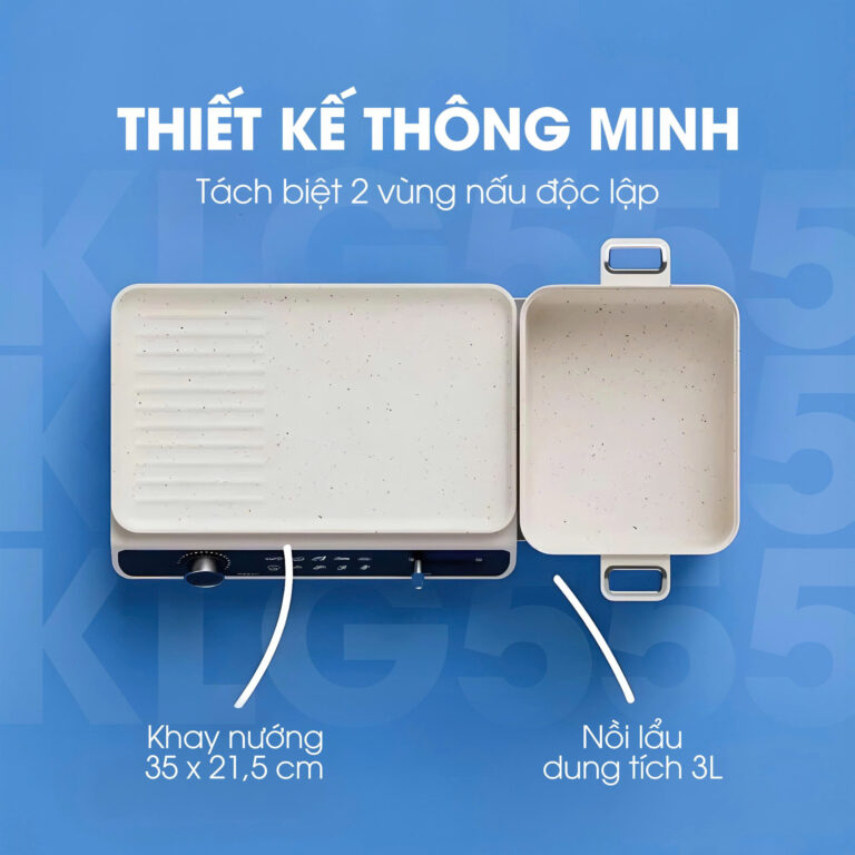 Nồi lẩu nướng 2in1 KALITE KLG555, CS 2200W, chống dính ceramic