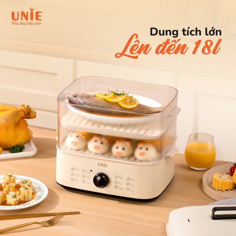 Nồi hấp UNIE UE560 dung tích 18L, 3 tầng hấp tiện lợi