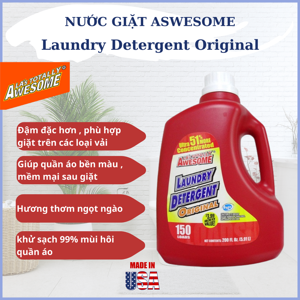 Nước GIặt Quần Áo Aswesome Đậm Đặc Hơn 50%  - USA - 5.9 Lít