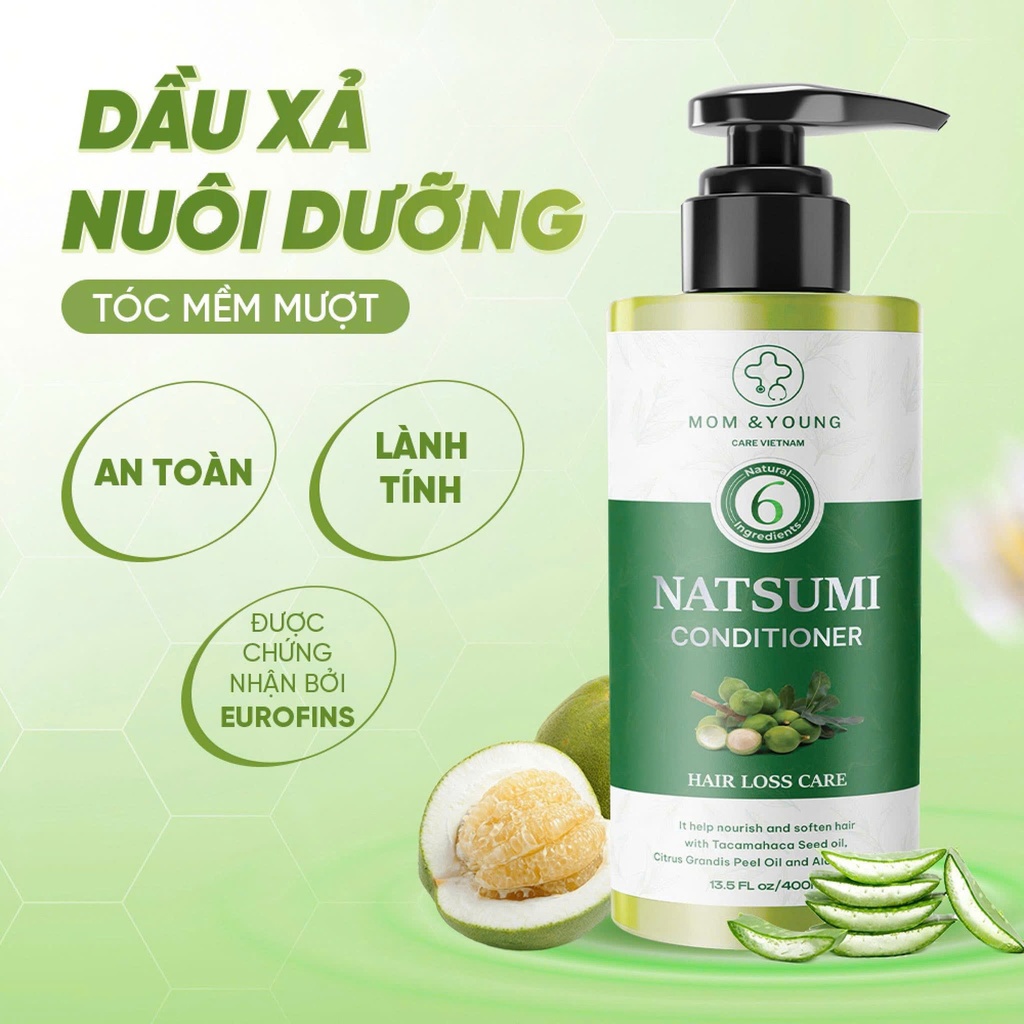 Cặp dầu gội xả Bưởi Natsumi chính hãng hỗ hỗ trợ giảm rụng tóc, kích thích mọc tóc, giúp tóc chắc khỏe, mềm mượt.