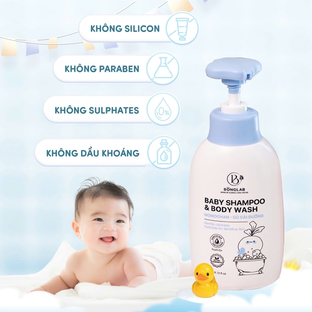 Sữa tắm gội toàn thân Baby Shampoo &Body Wash Củ Cải Đường Bonglab 270ml