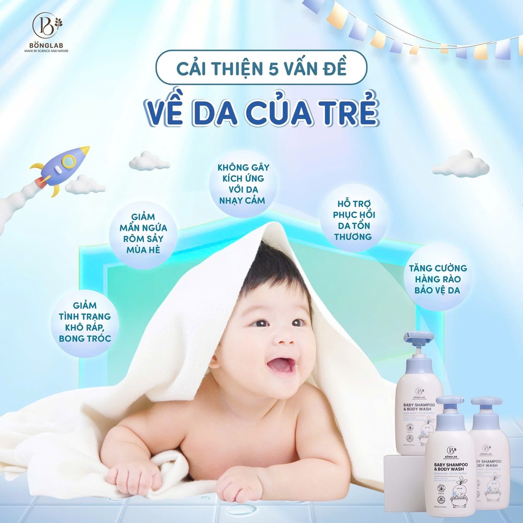 Sữa tắm gội toàn thân Baby Shampoo &Body Wash Củ Cải Đường Bonglab 270ml