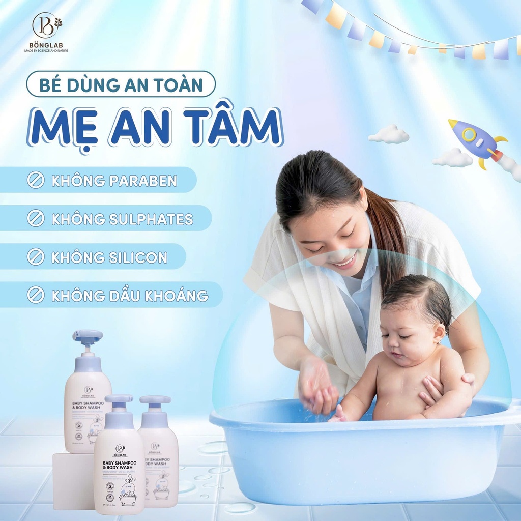Sữa tắm gội toàn thân Baby Shampoo &Body Wash Củ Cải Đường Bonglab 270ml