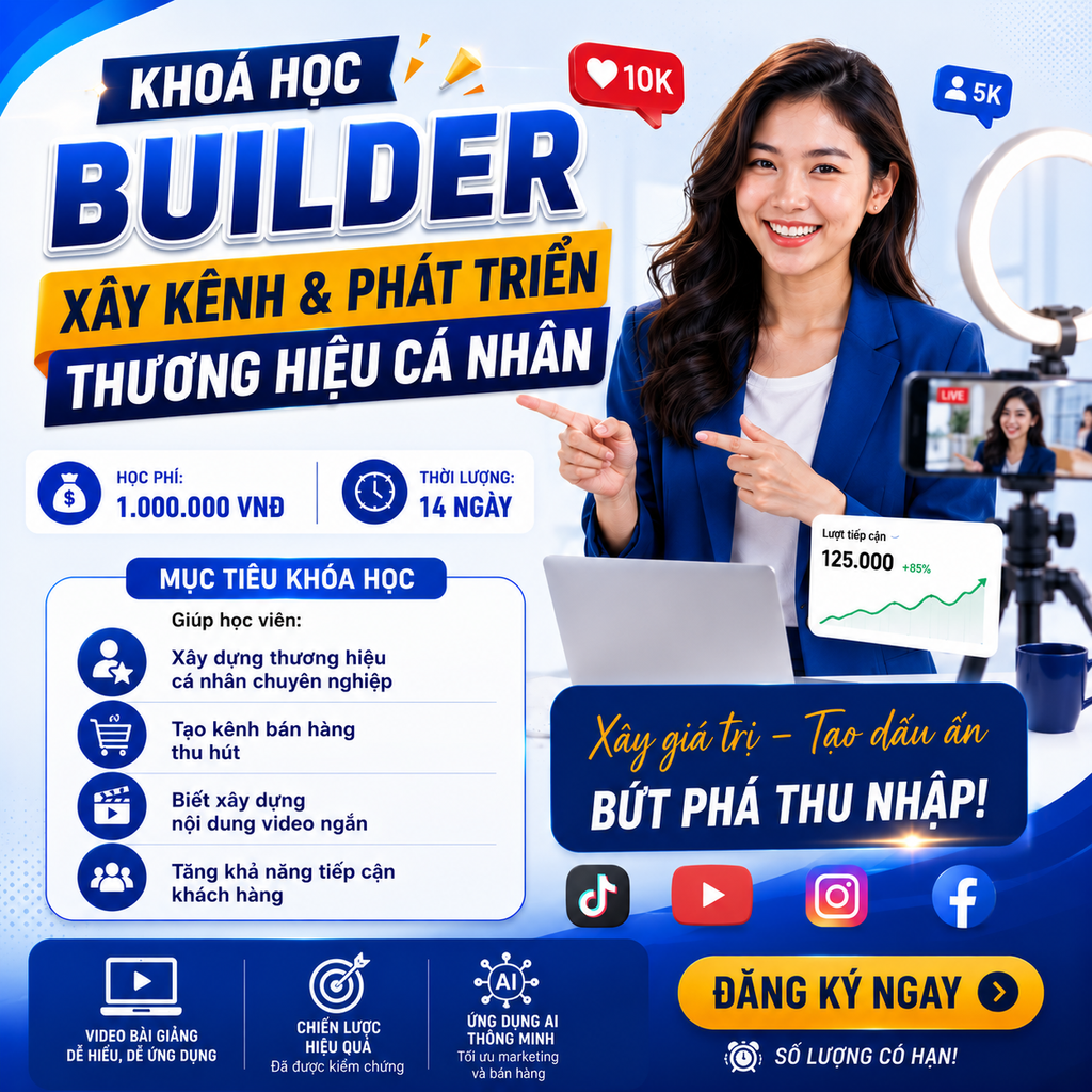 KHOÁ HỌC BUILDER XÂY KÊNH & PHÁT TRIỂN THƯƠNG HIỆU CÁ NHÂN