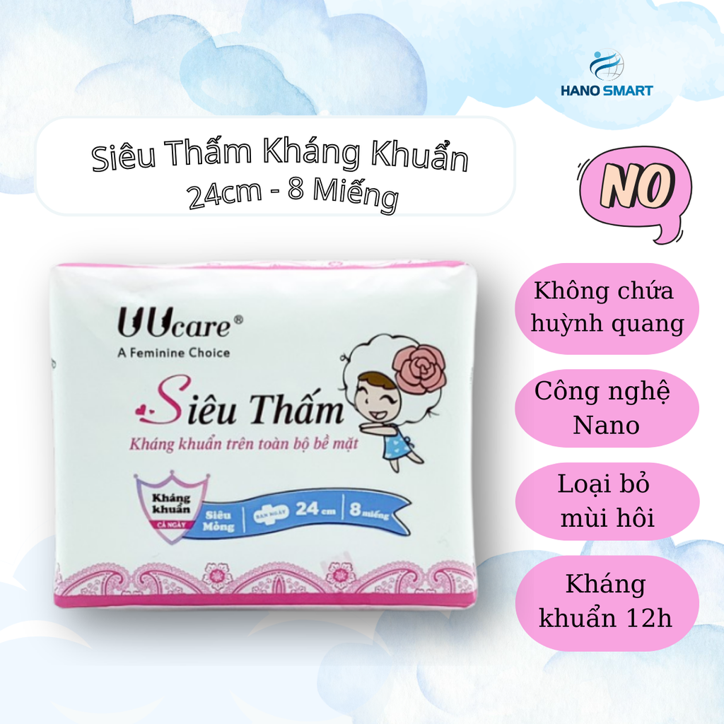 Băng vệ sinh UUcare Singapore Young Girl Siêu Thấm Kháng Khuẩn ban ngày 24cm 8 Miếng/Gói