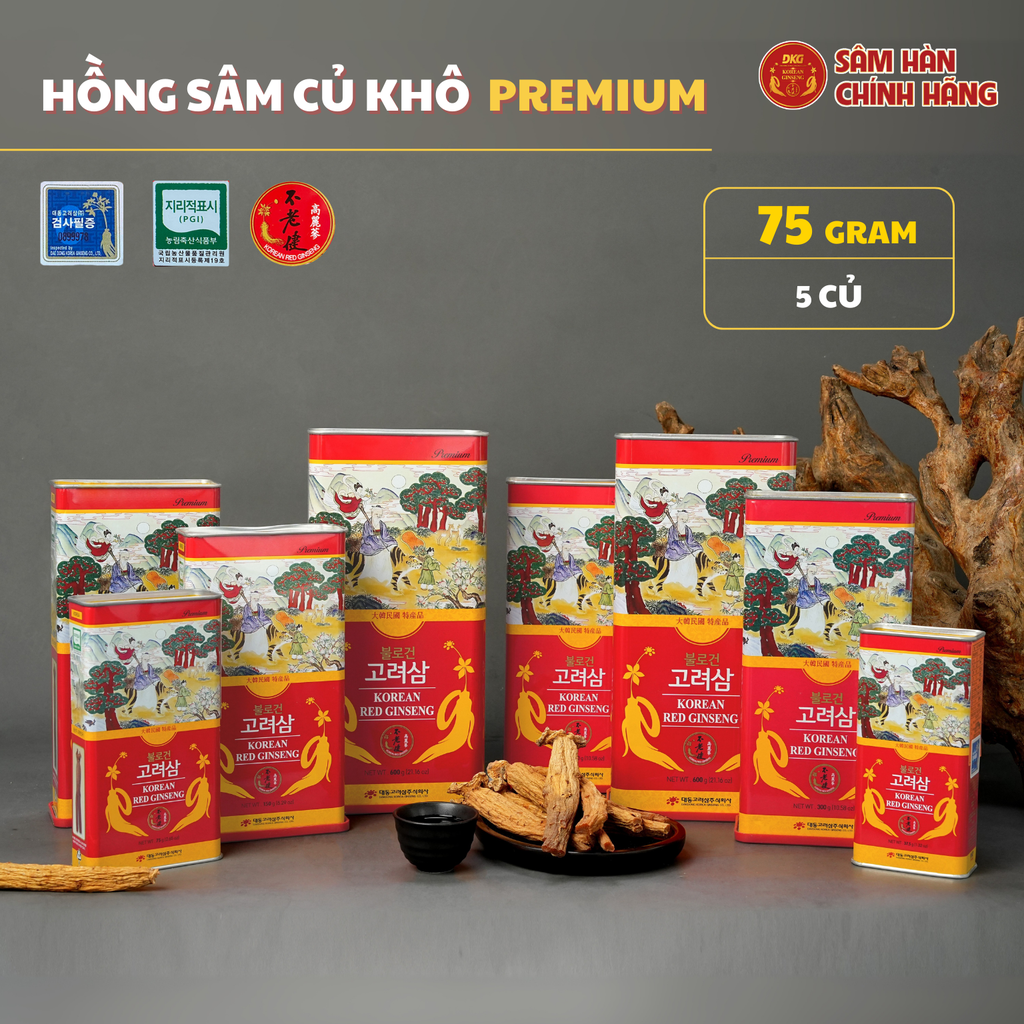 Hồng sâm củ khô Hàn Quốc 75g Premium số 30 (5 củ) – Daedong
