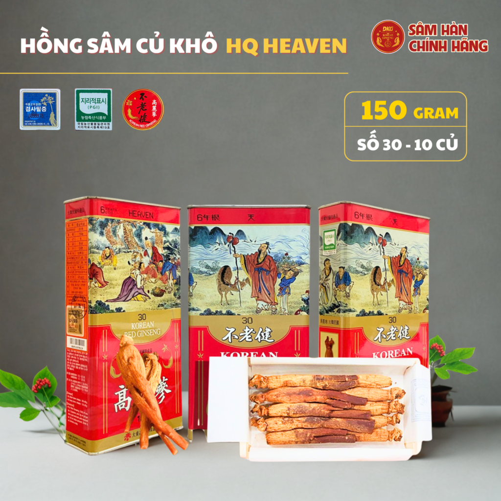 Hồng sâm củ khô HQ HEAVEN 150g – số 30 (10 củ) – Daedong